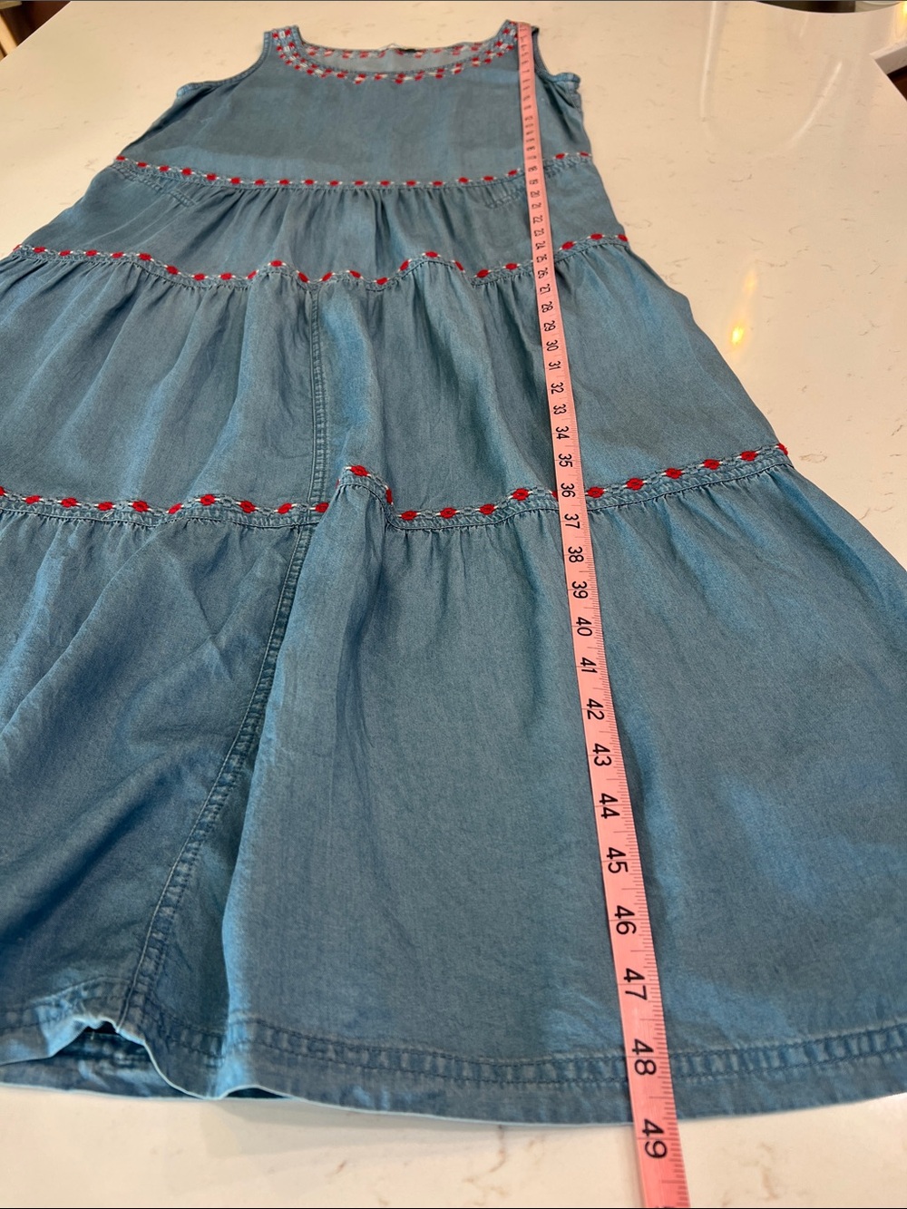 John Mark Chambray Tiered Embroidered Sleeveless Dress Medium - Picture 10 of 10